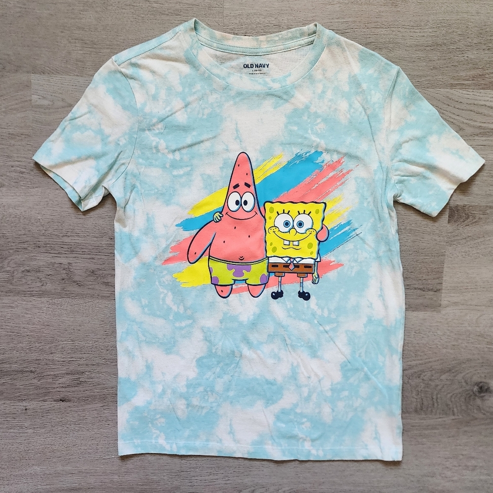Old Navy Boy's SpongeBob & Patrick Star Short Sleeve Crewneck Tie-Dye Tee Large